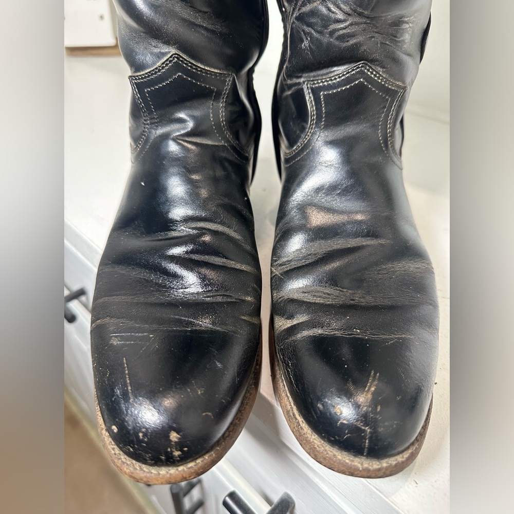 Justin Western Boots Womens 7.5B Black Leather Cowboy Boots USA Made Classic - Picture 4 of 10